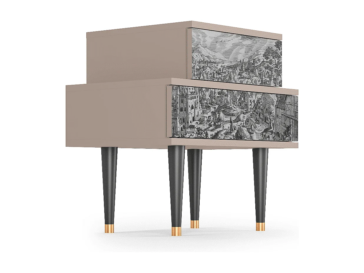 Stolik nocny - 58х58х41 cm - NS1 - Bird Dropping, Latte