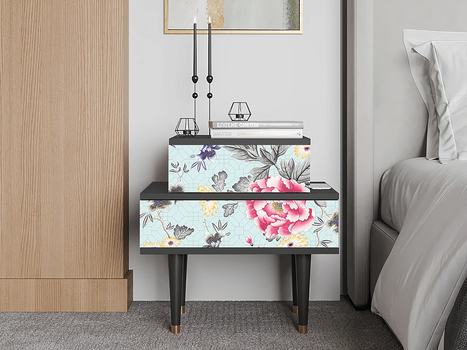 Stolik nocny - 58х58х41 cm - NS1 - Sky Garden, Antracyt