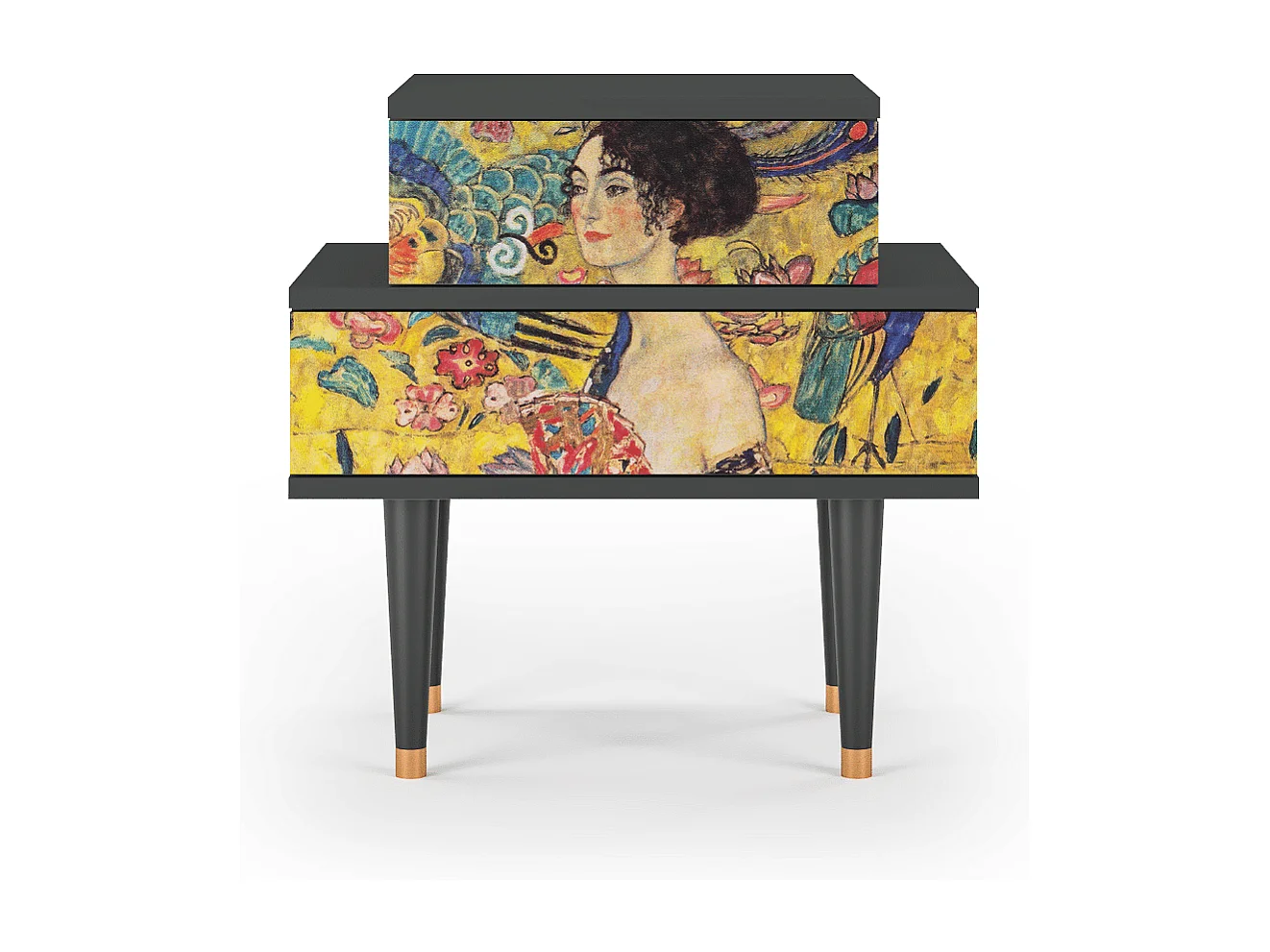 Table de nuit - 58х58х41 cm - NS1 - Lady with Fan by Klimt, Anthracite