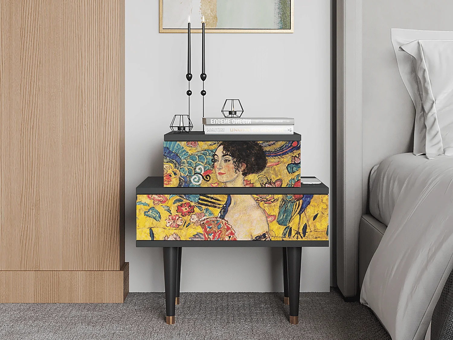 Table de nuit - 58х58х41 cm - NS1 - Lady with Fan by Klimt, Anthracite