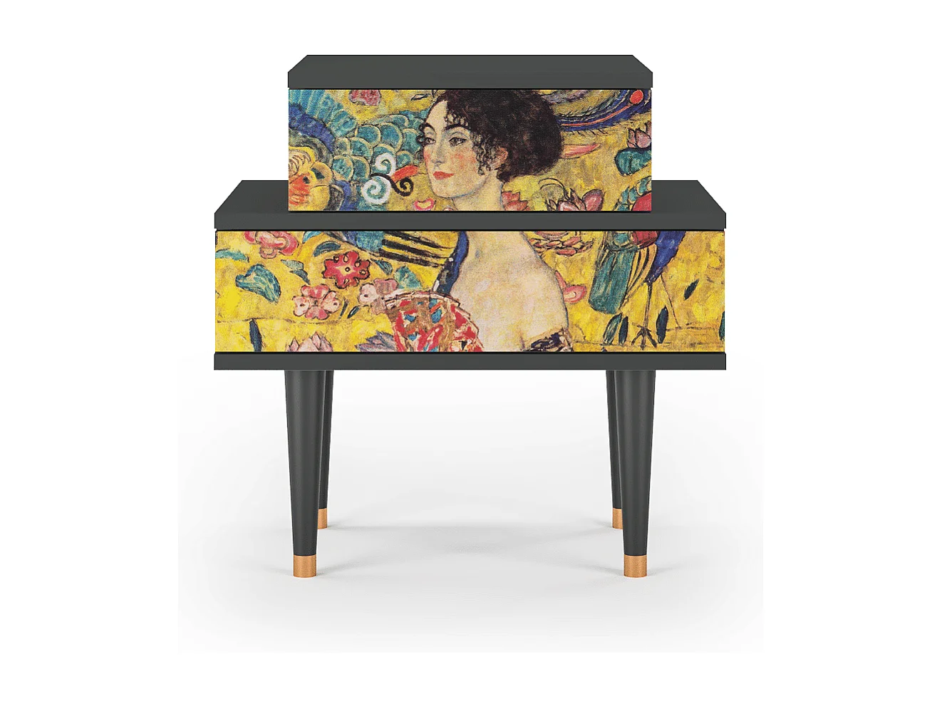 Stolik nocny - 58х58х41 cm - NS1 - Lady with Fan by Klimt, Antracyt