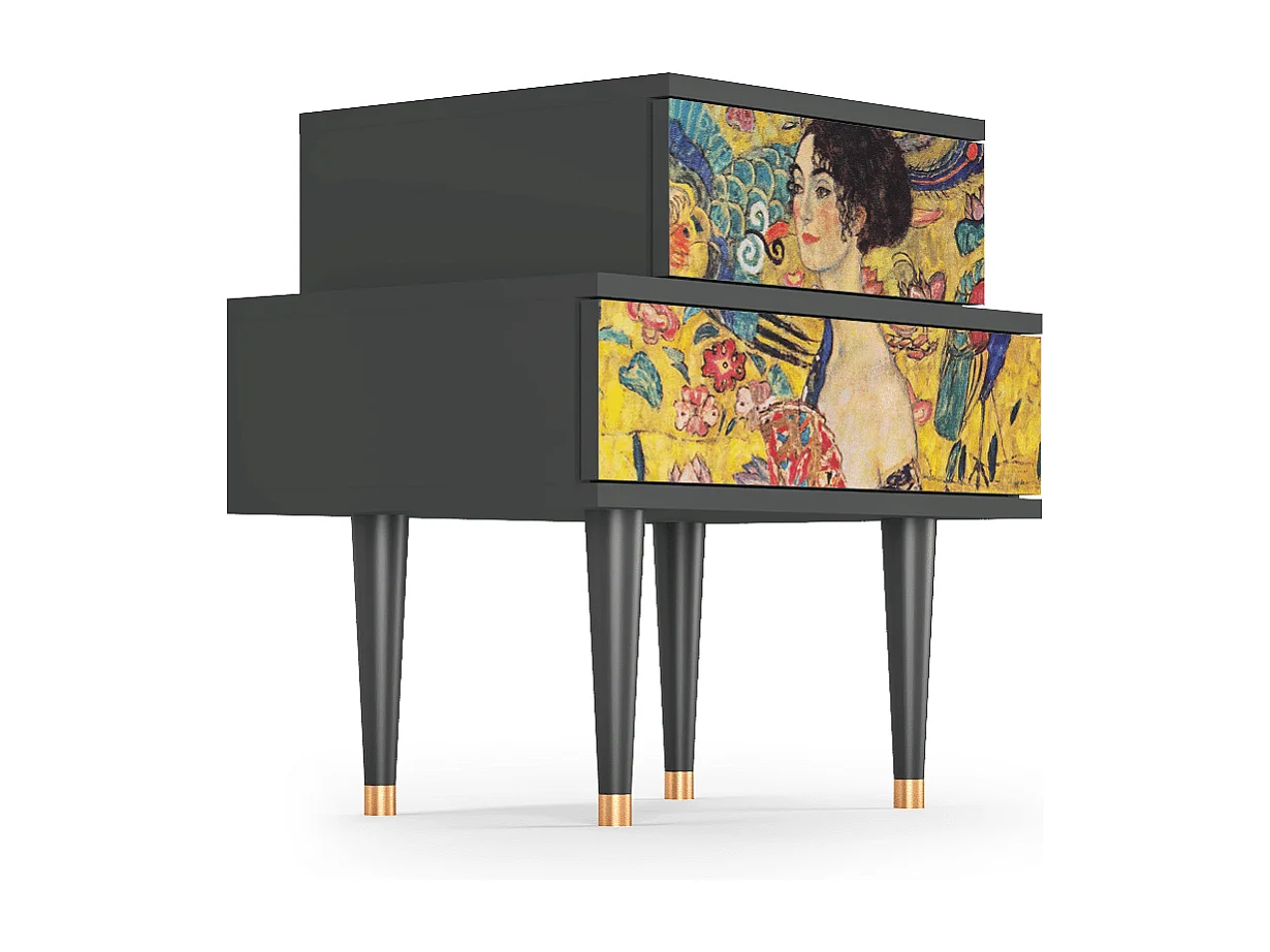 Stolik nocny - 58х58х41 cm - NS1 - Lady with Fan by Klimt, Antracyt
