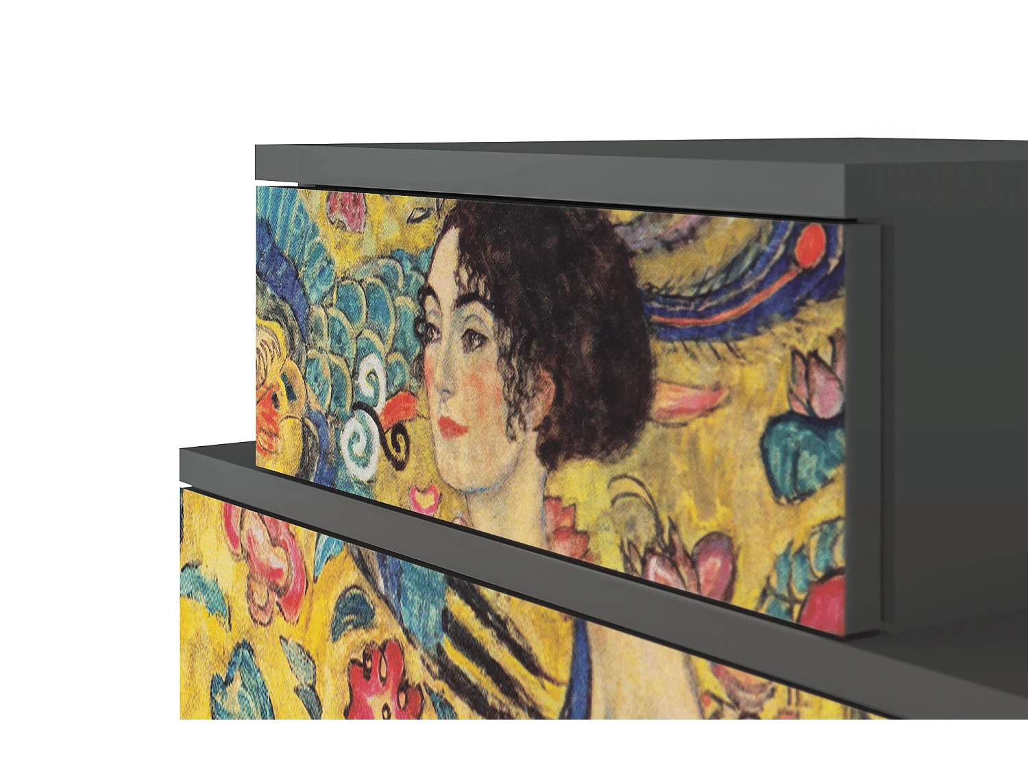 Stolik nocny - 58х58х41 cm - NS1 - Lady with Fan by Klimt, Antracyt