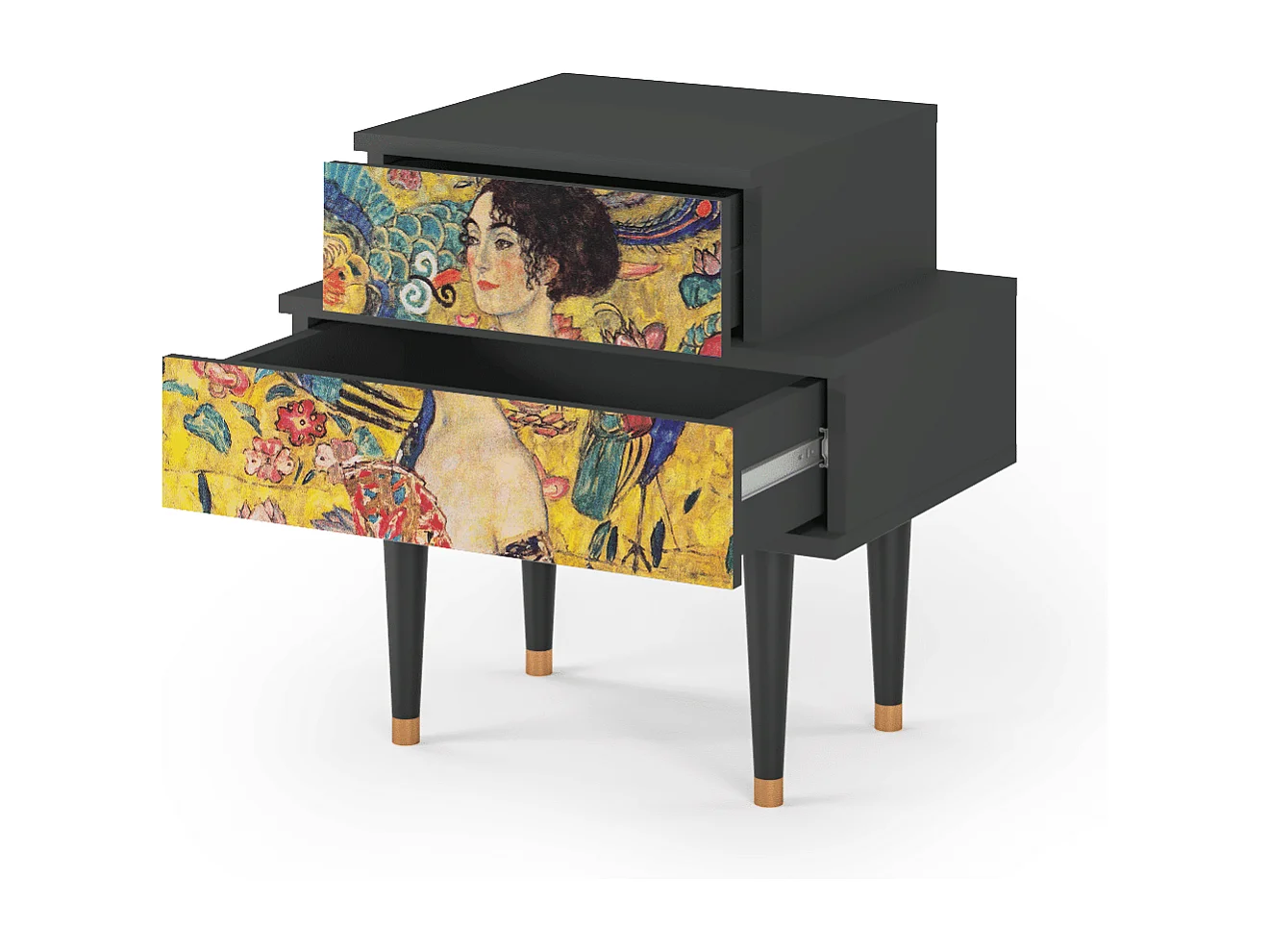 Stolik nocny - 58х58х41 cm - NS1 - Lady with Fan by Klimt, Antracyt