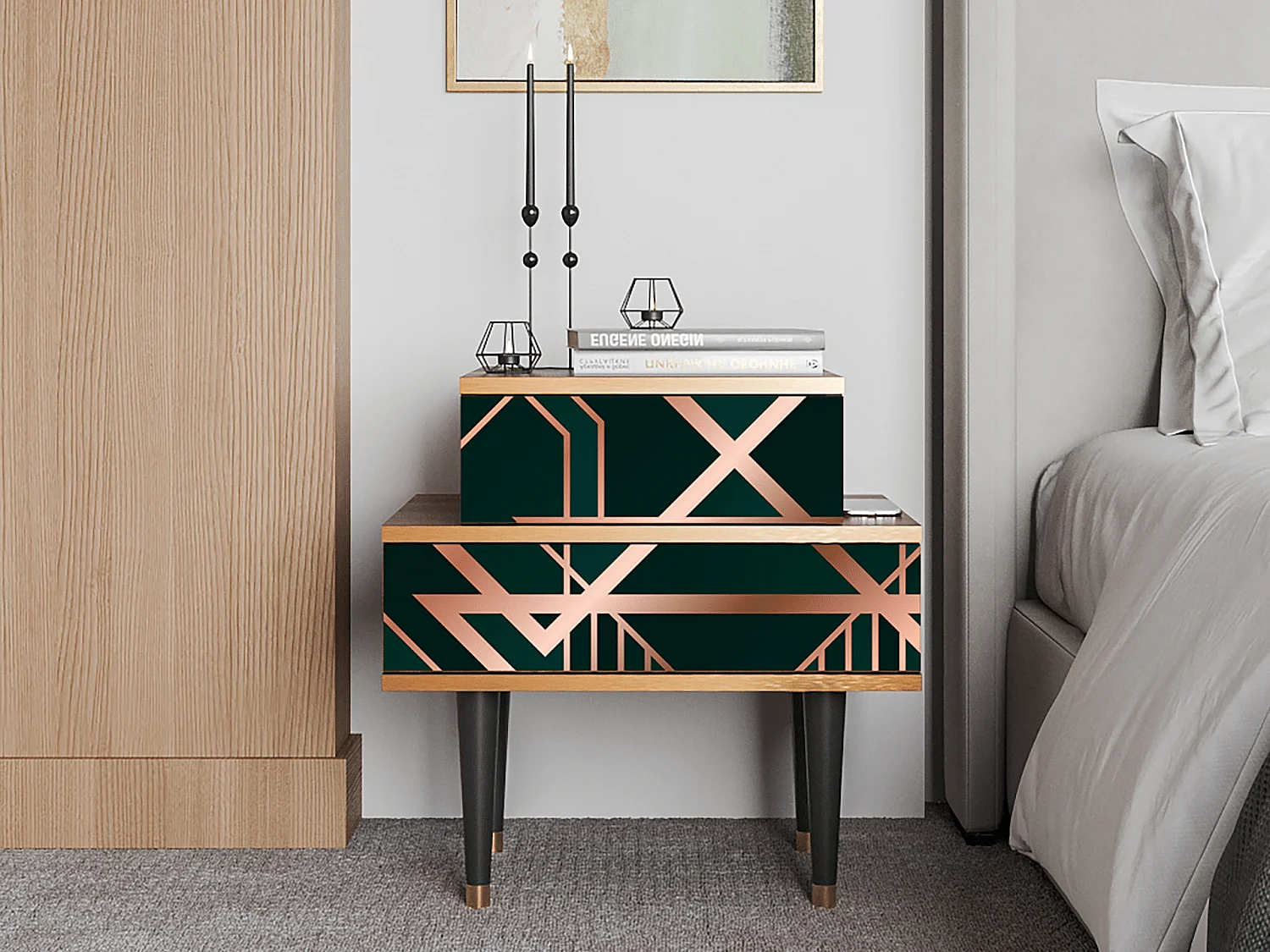 Table de nuit - 58х58х41 cm - NS1 - Emerald Gatsby, Noyer
