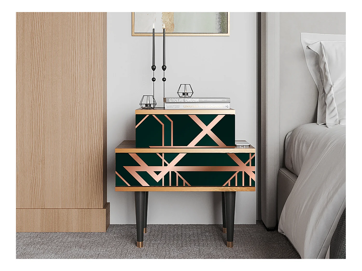 Table de nuit - 58х58х41 cm - NS1 - Emerald Gatsby, Noyer