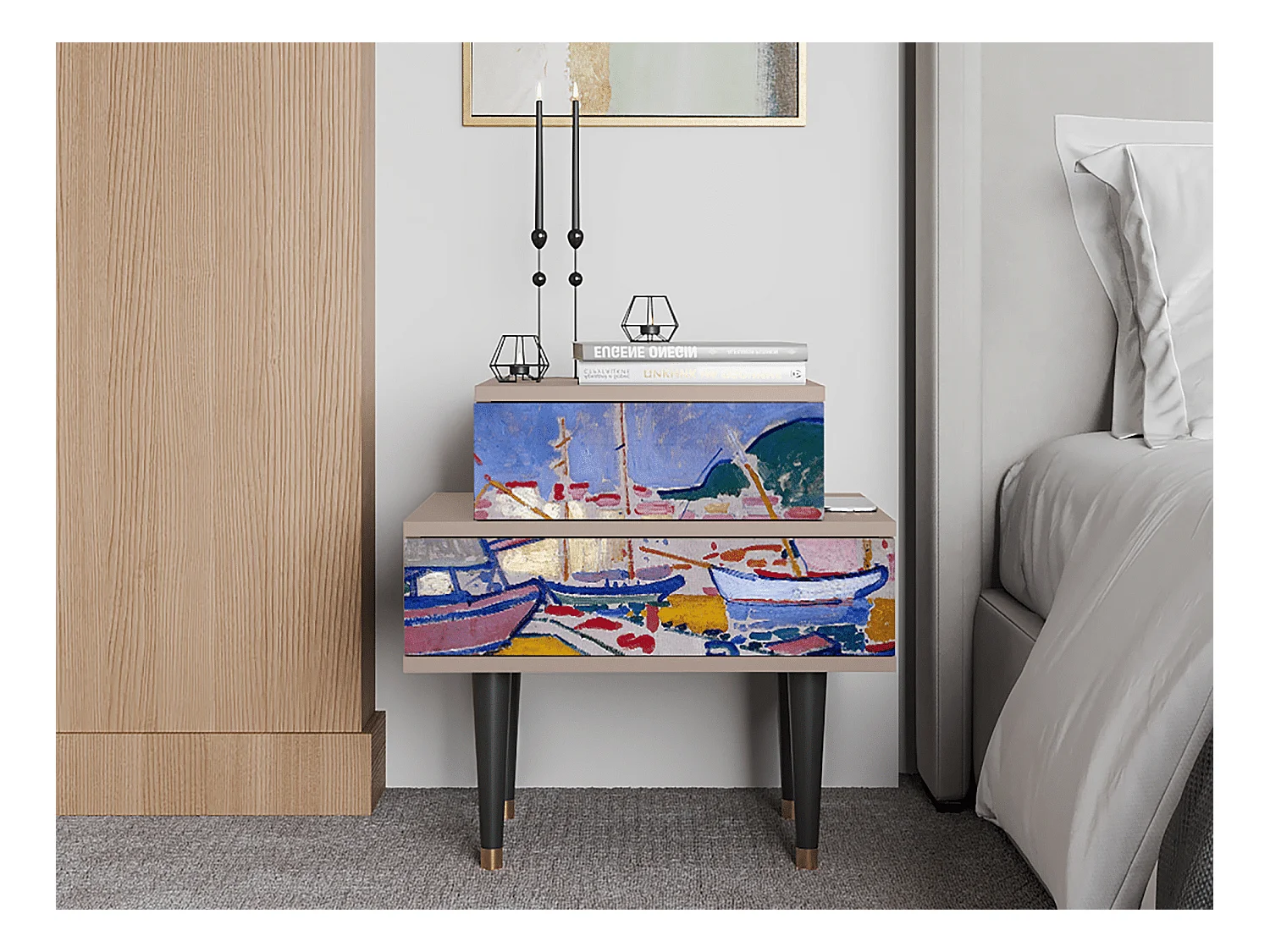 Table de nuit - 58х58х41 cm - NS1 - The Port of Collioure , Latte
