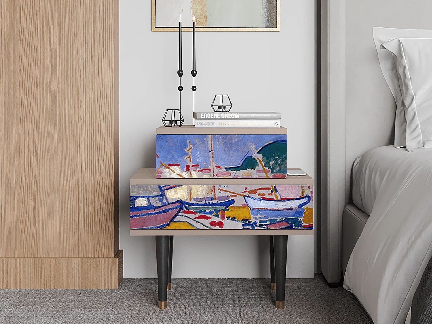 Criado-mudo - 58х58х41 cm - NS1 - The Port of Collioure , Latte