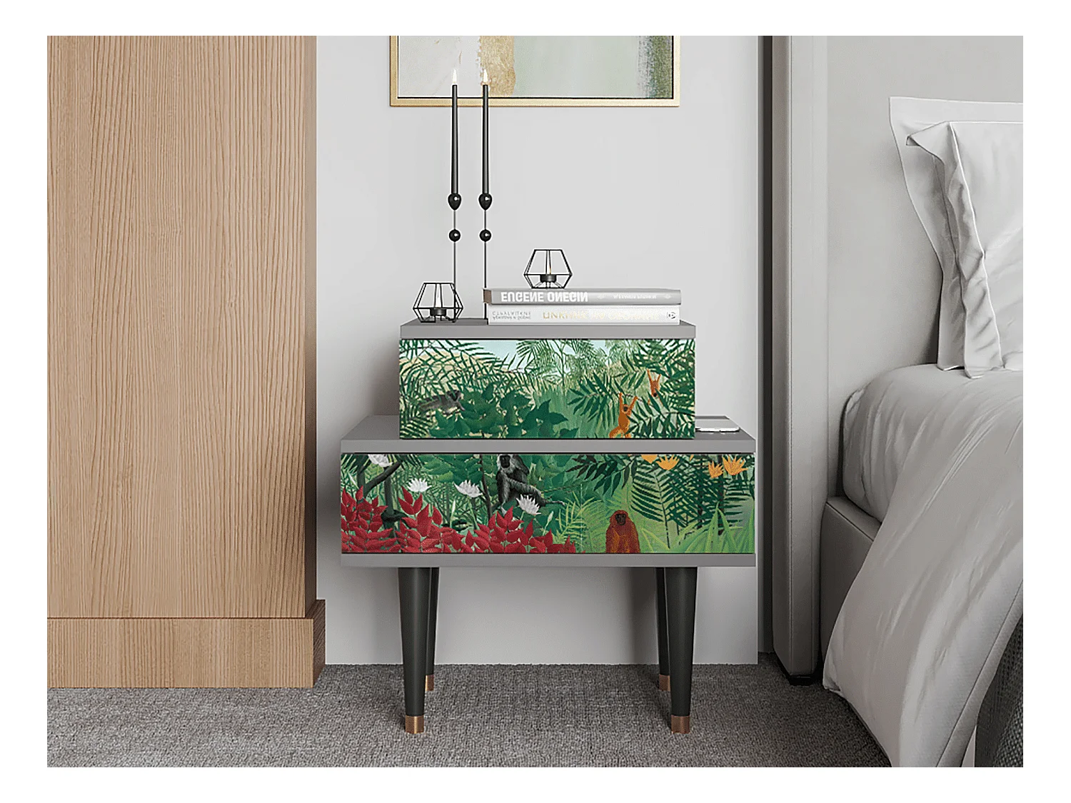 Table de nuit - 58х58х41 cm - NS1 - Jungles in Paris, Gris