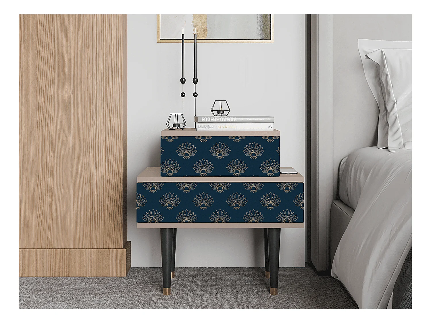 Table de nuit - 58х58х41 cm - NS1 - Blue Lotus, Latte