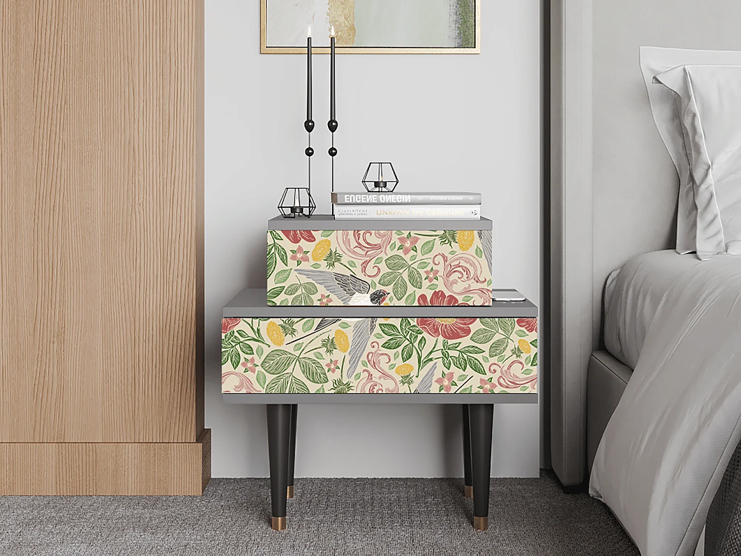 Table de nuit - 58х58х41 cm - NS1 - Spring Swallow, Gris