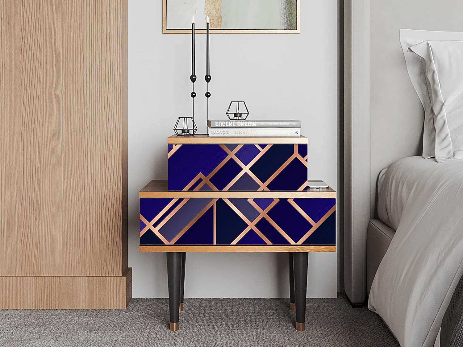 Mesita de noche - 58х58х41 cm - NS1 - Aquamarine Getsby, Nogal