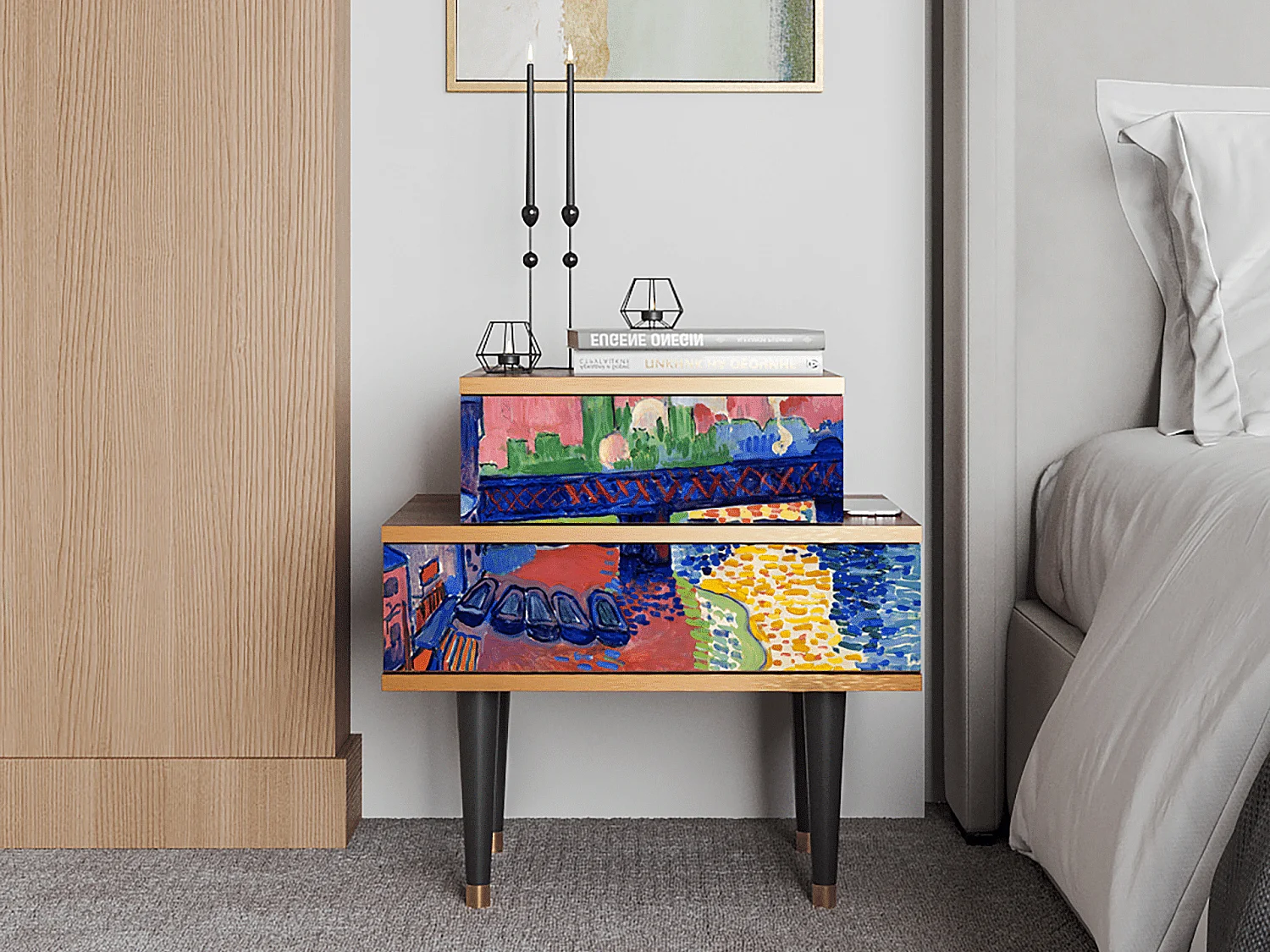 Table de nuit - 58х58х41 cm - NS1 - Charing Cross Bridge, Noyer