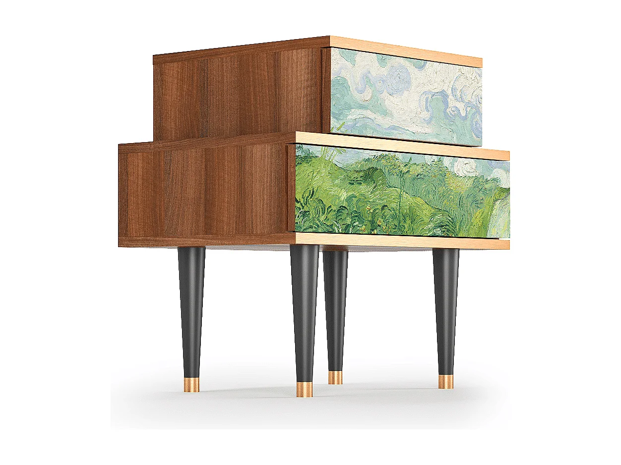 Table de nuit - 58х58х41 cm - NS1 - Green Wheat Fields, Noyer