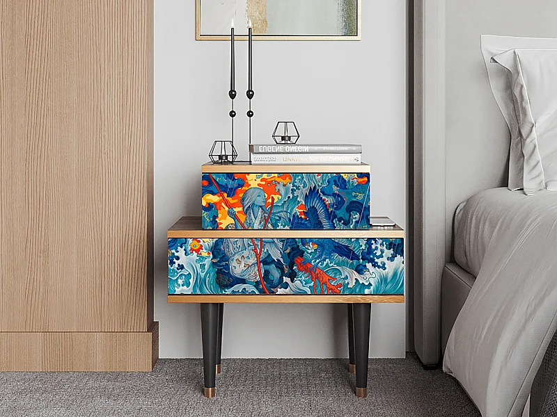 Table de nuit - 58х58х41 cm - NS1 - The Girl - James Jean, Noyer