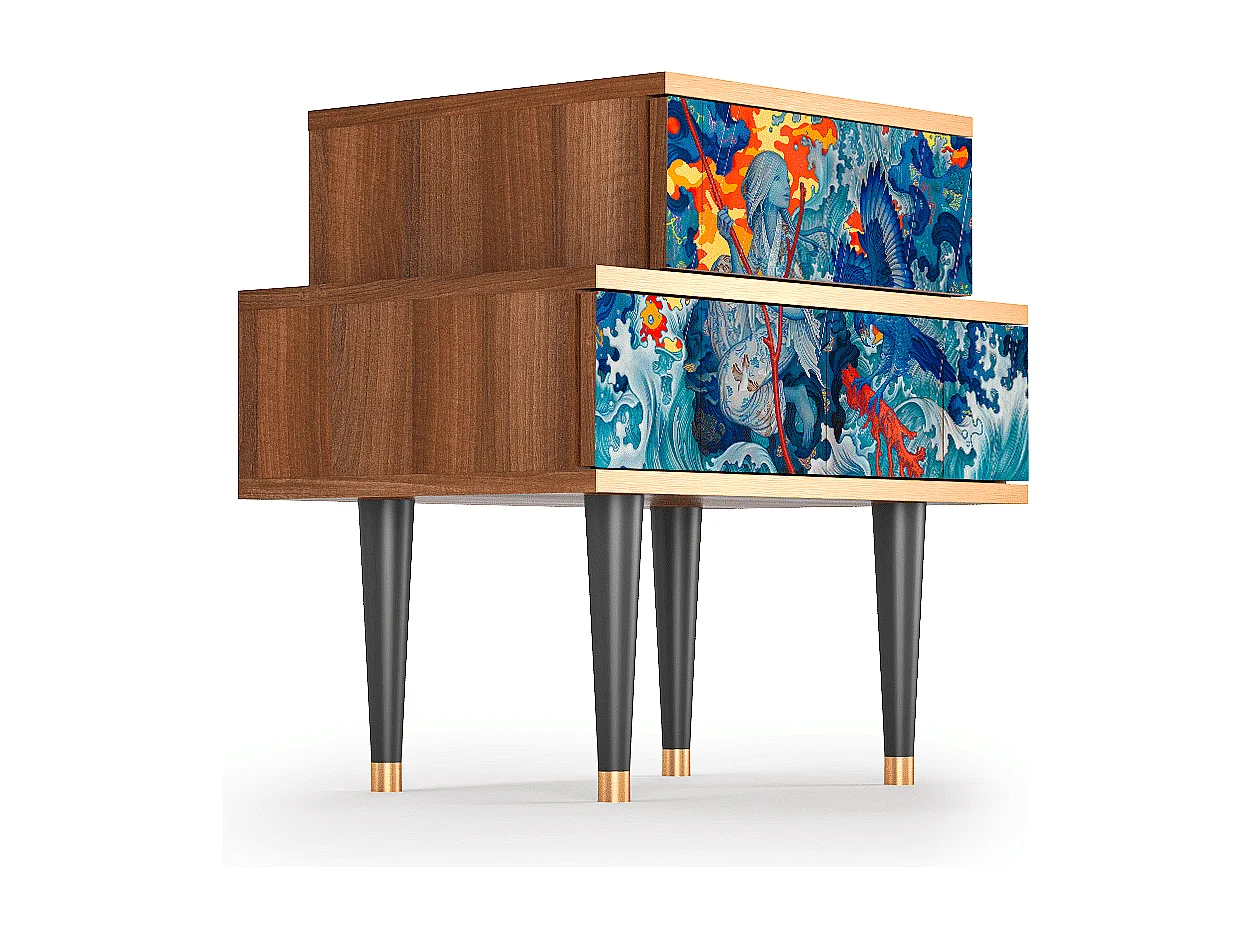 Nachtkastje - 58х58х41 cm - NS1 - The Girl - James Jean, Walnoot