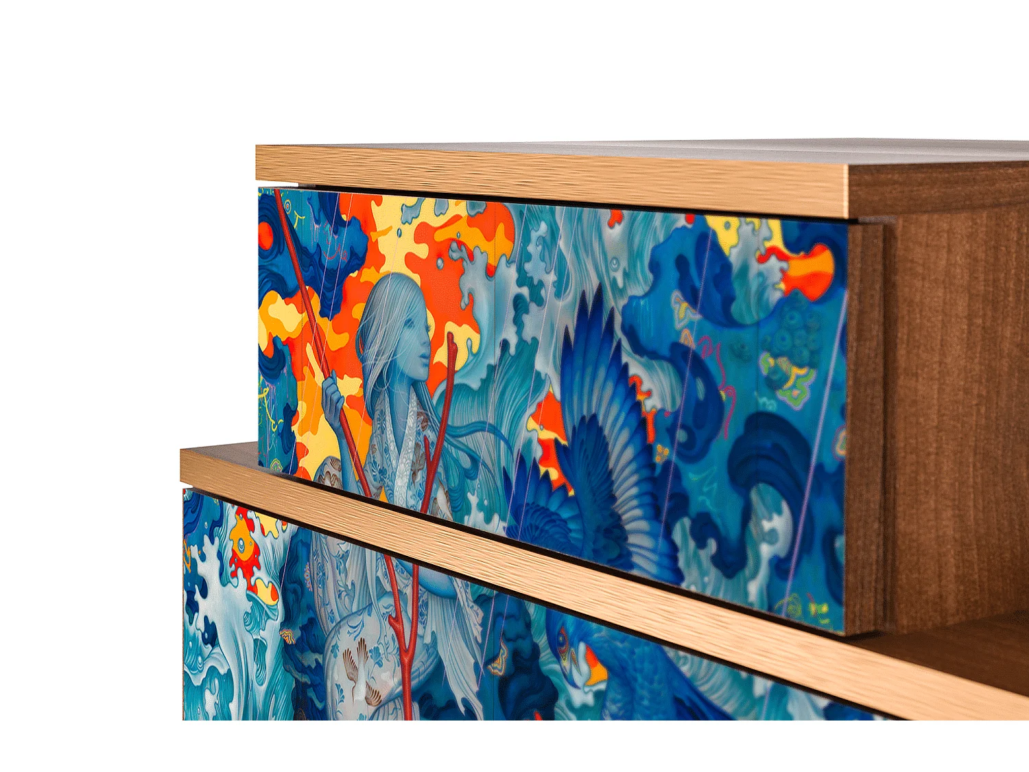 Nachtkastje - 58х58х41 cm - NS1 - The Girl - James Jean, Walnoot