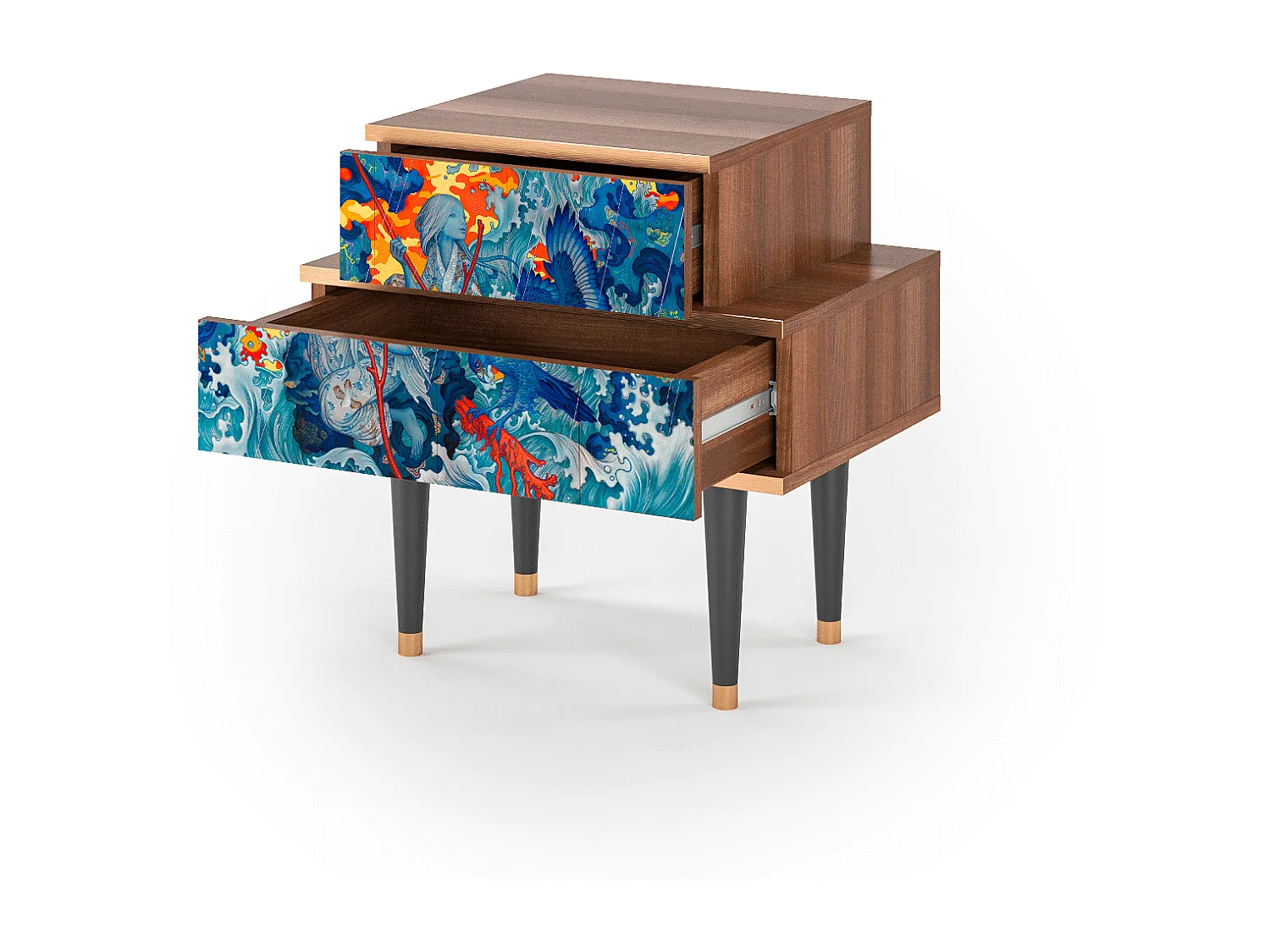 Nachtkastje - 58х58х41 cm - NS1 - The Girl - James Jean, Walnoot