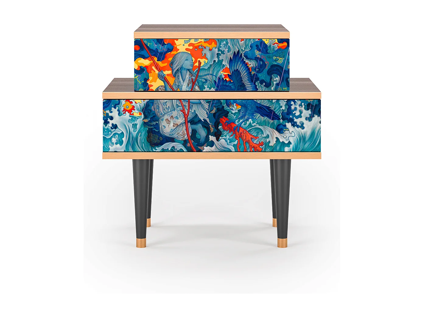 Table de nuit - 58х58х41 cm - NS1 - The Girl - James Jean, Noyer