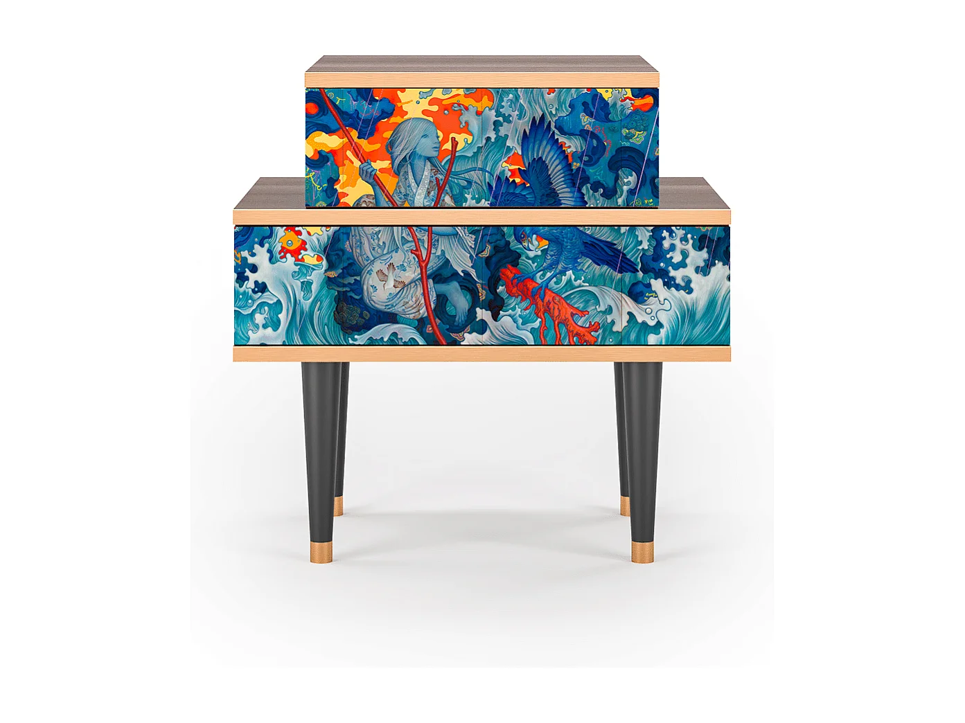 Stolik nocny - 58х58х41 cm - NS1 - The Girl - James Jean, Orzech