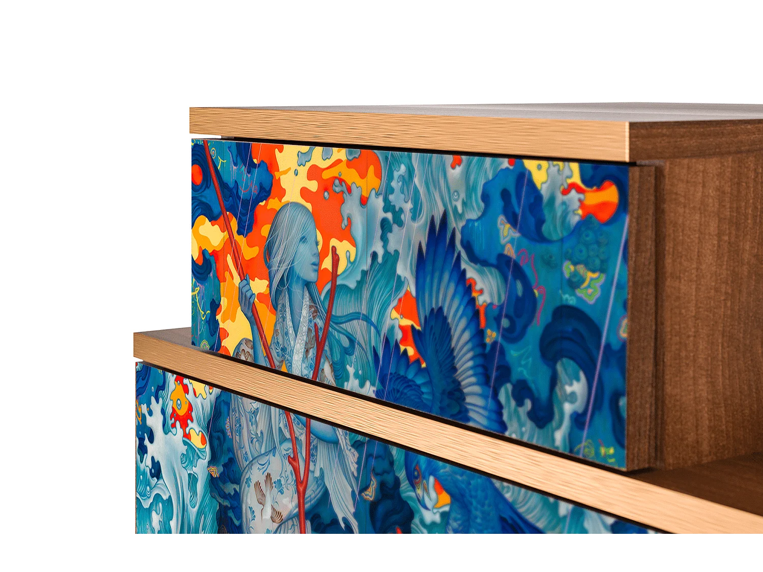 Stolik nocny - 58х58х41 cm - NS1 - The Girl - James Jean, Orzech