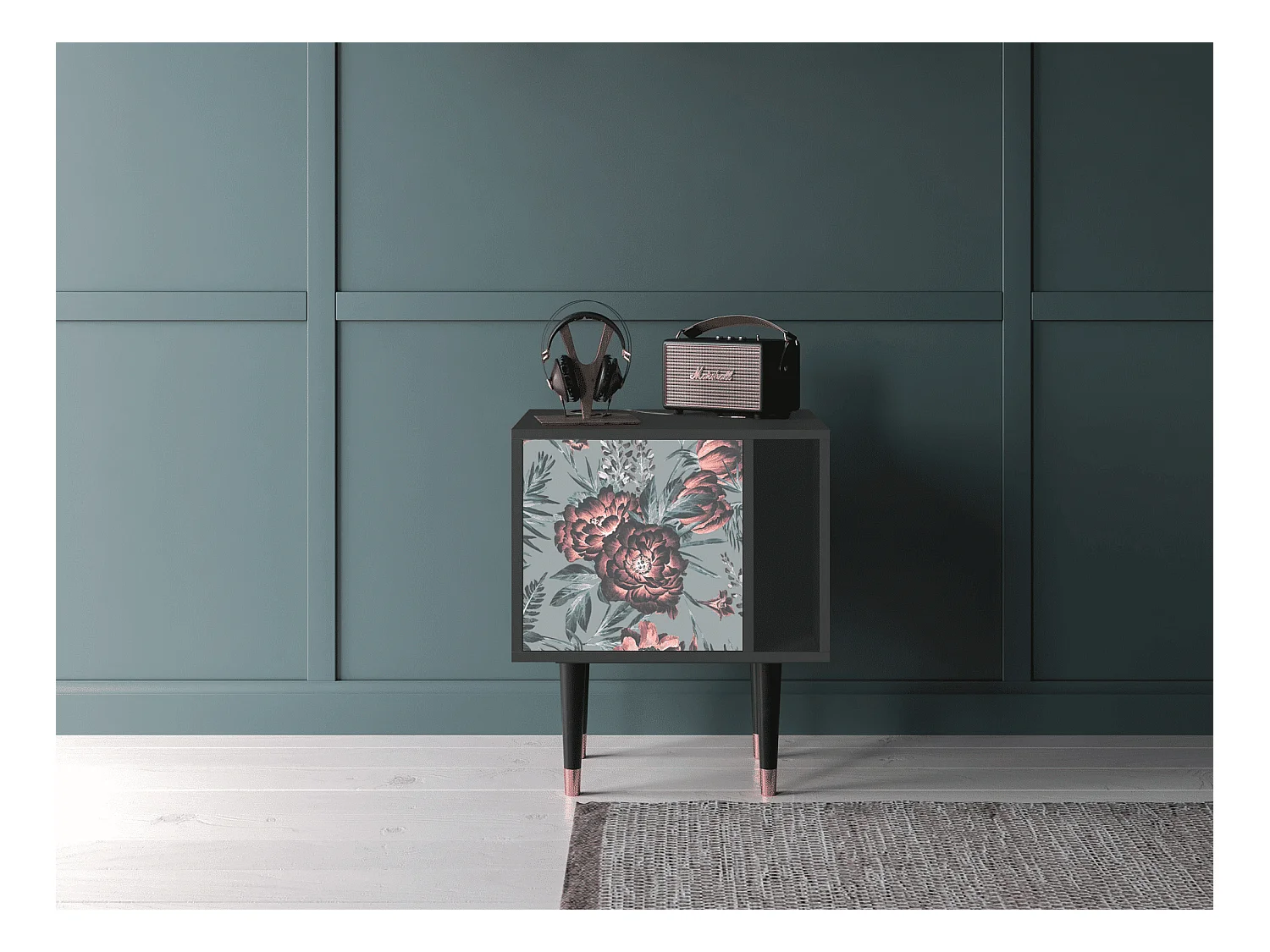 Table de nuit - 57х69х48 cm - S2 - Light Peonies, Anthracite