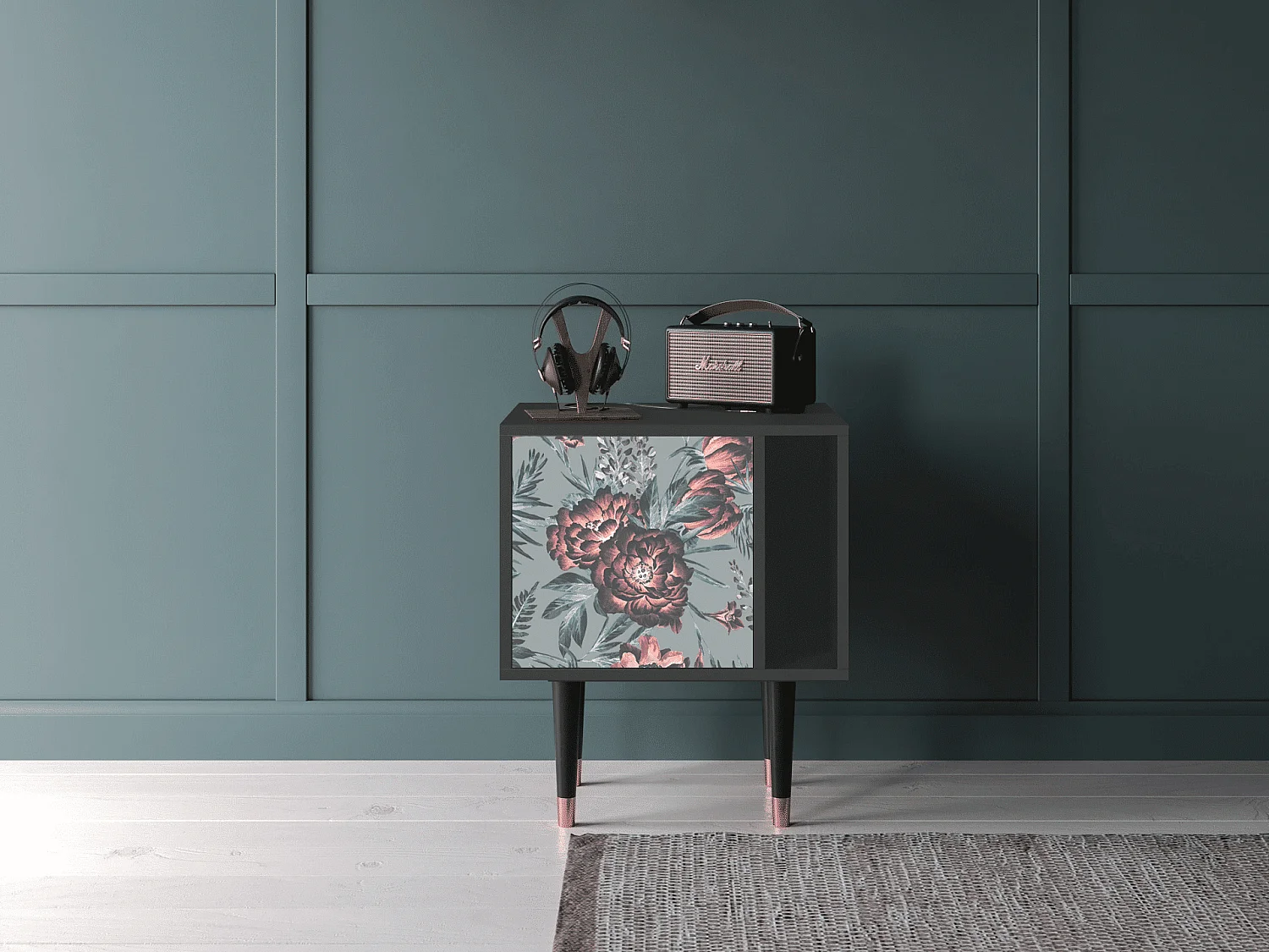 Table de nuit - 57х69х48 cm - S2 - Light Peonies, Anthracite