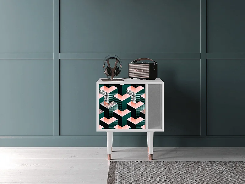 Stolik nocny - 57х69х48 cm - S2 - Geometric Madness, Biały