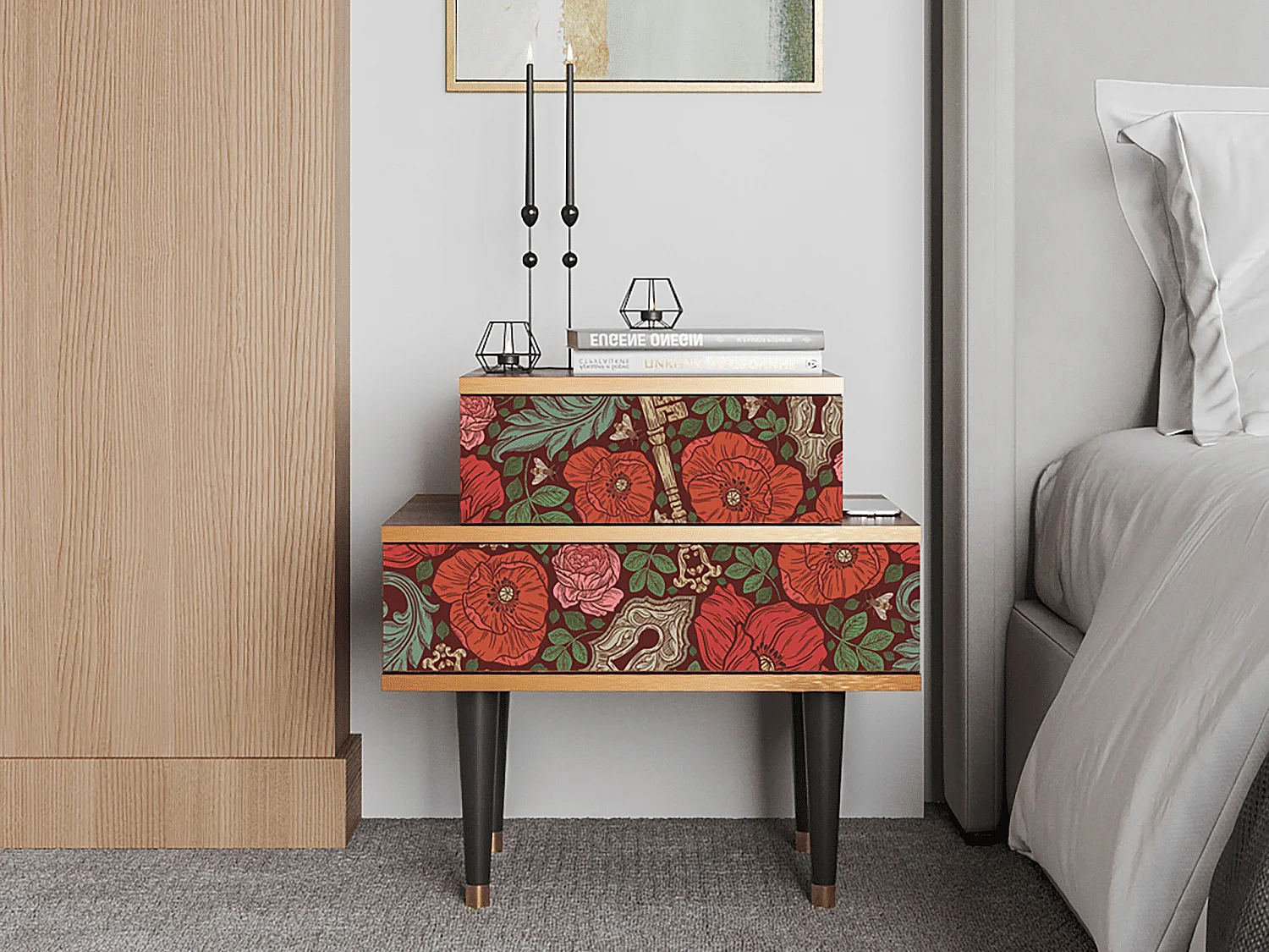 Table de nuit - 58х58х41 cm - NS1 - Poppy Garden, Noyer