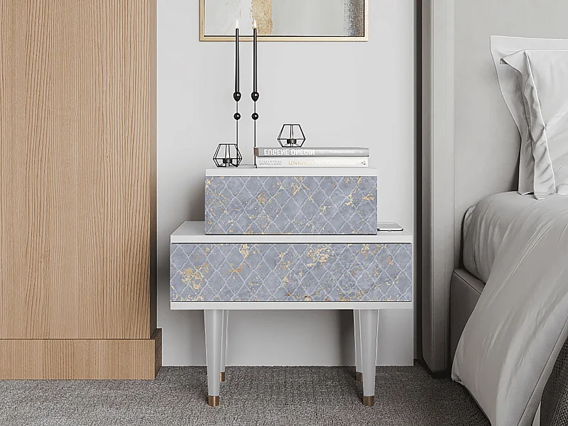 Stolik nocny - 58х58х41 cm - NS1 - Golden Smoke, Biały