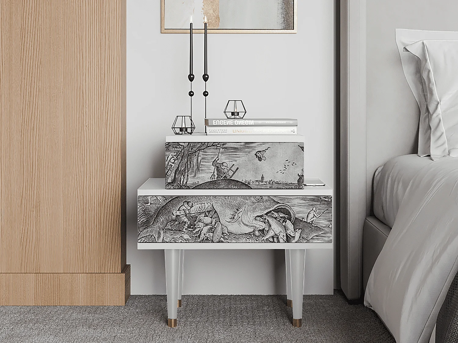 Comodino - 58х58х41 cm - NS1 - Big Fish Eat Little, Bianco