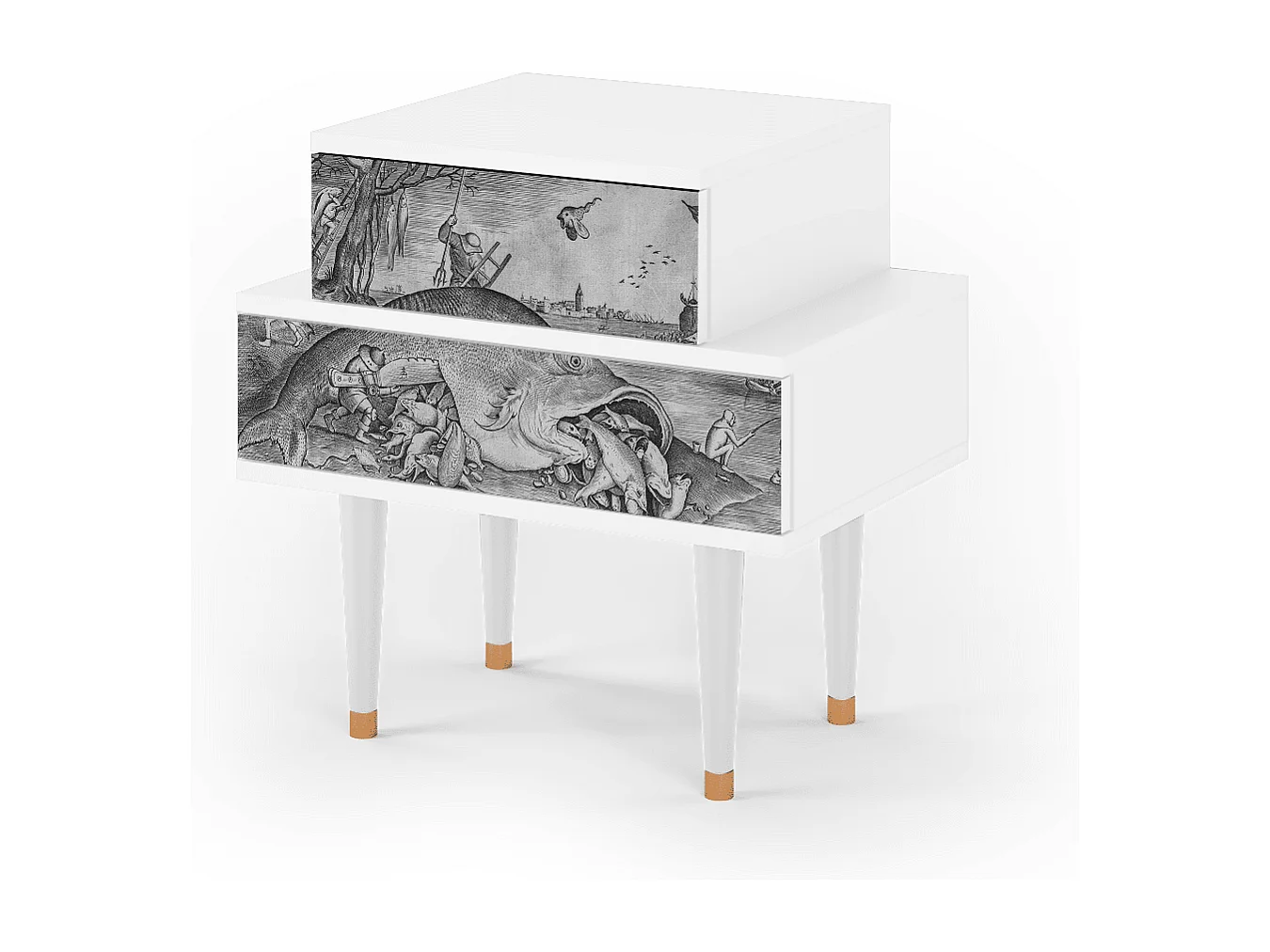 Comodino - 58х58х41 cm - NS1 - Big Fish Eat Little, Bianco