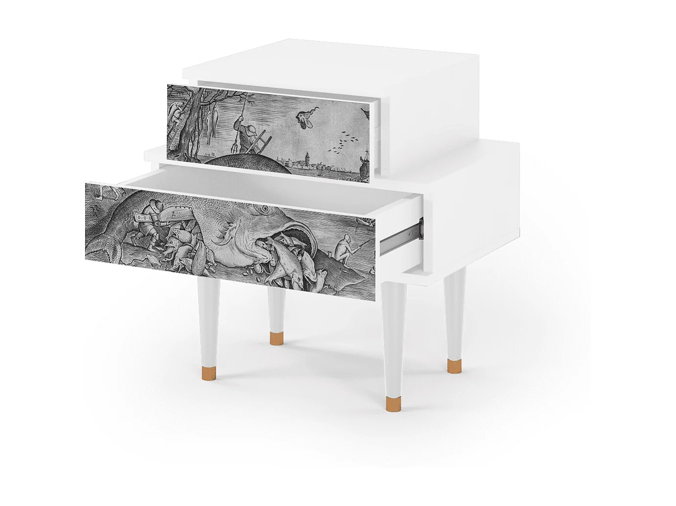 Comodino - 58х58х41 cm - NS1 - Big Fish Eat Little, Bianco