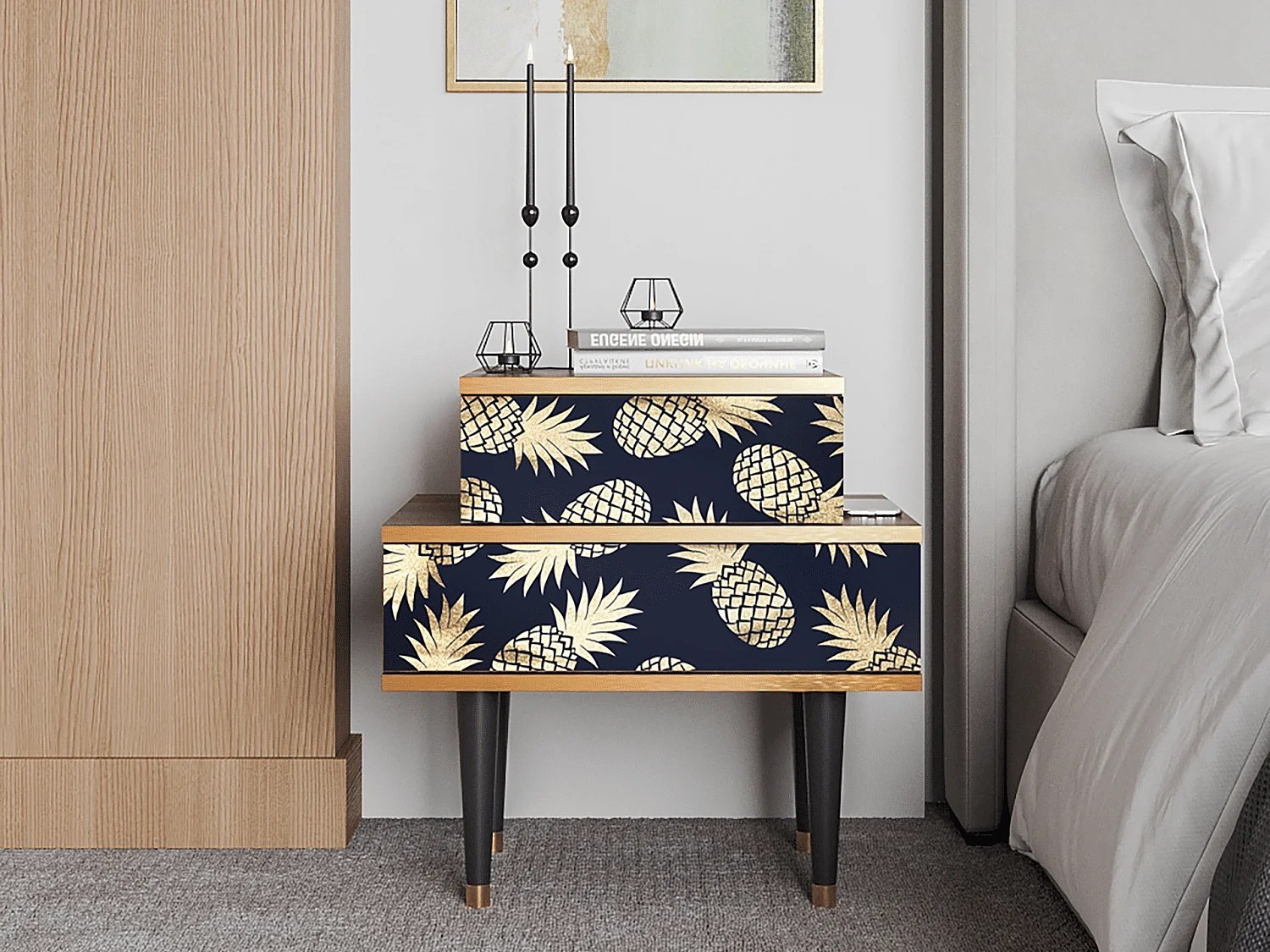 Table de nuit - 58х58х41 cm - NS1 - Sunny Pineaple, Noyer