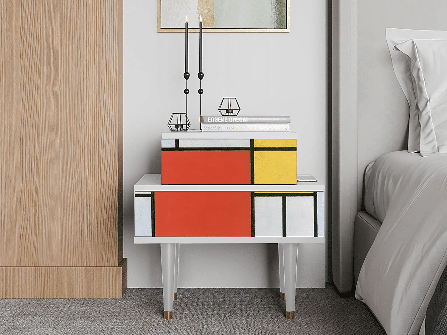 Table de nuit - 58х58х41 cm - NS1 - Composition, Blanc
