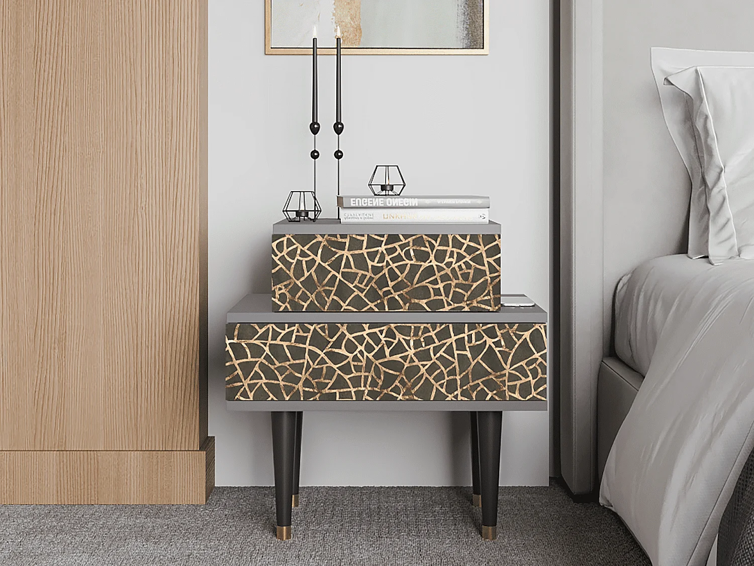 Nachtkastje - 58х58х41 cm - NS1 - Enlarged Leaf, Grijs