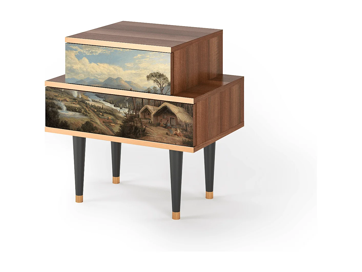 Nachtkastje - 58х58х41 cm - NS1 - View Across the Plains , Walnoot