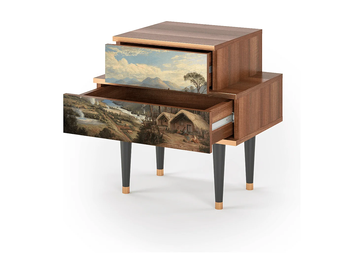 Nachtkastje - 58х58х41 cm - NS1 - View Across the Plains , Walnoot