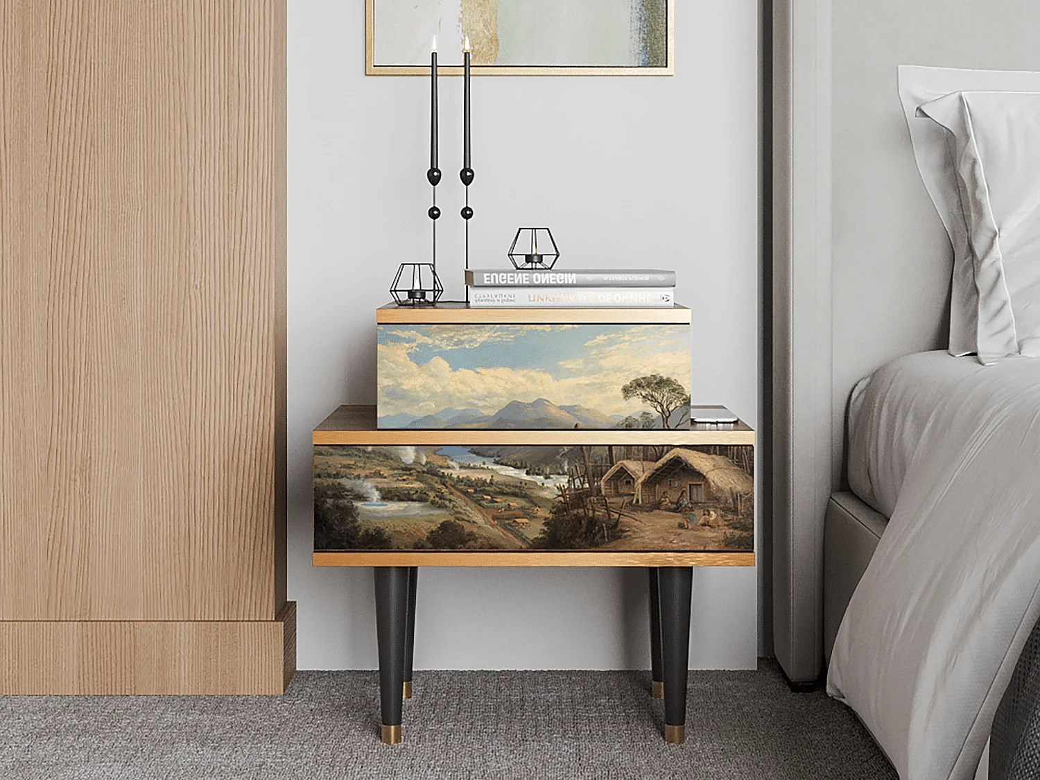 Stolik nocny - 58х58х41 cm - NS1 - View Across the Plains , Orzech