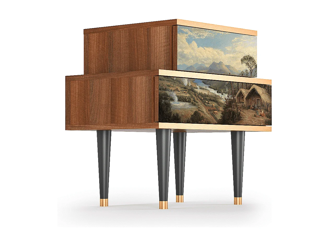 Stolik nocny - 58х58х41 cm - NS1 - View Across the Plains , Orzech