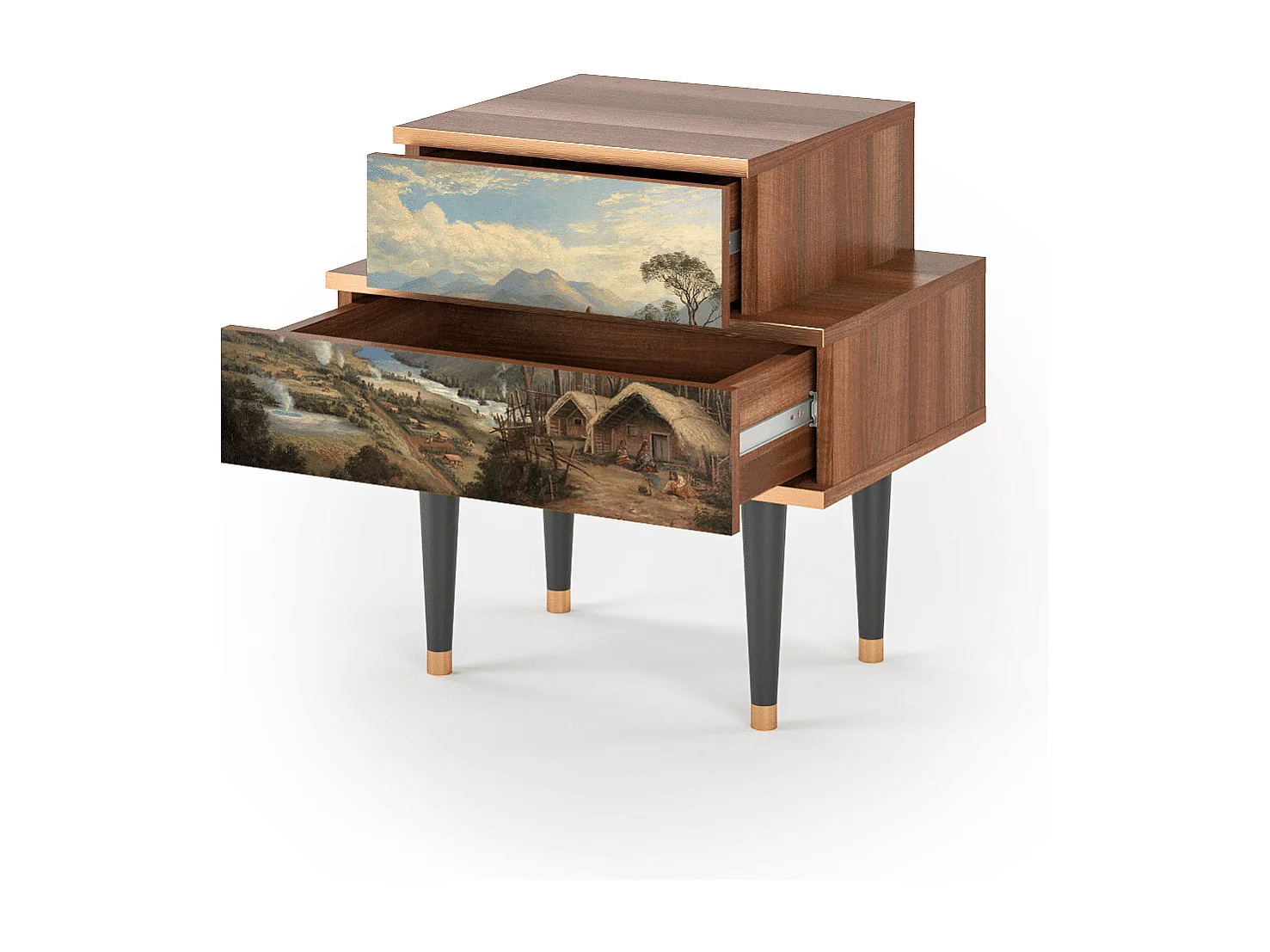 Stolik nocny - 58х58х41 cm - NS1 - View Across the Plains , Orzech