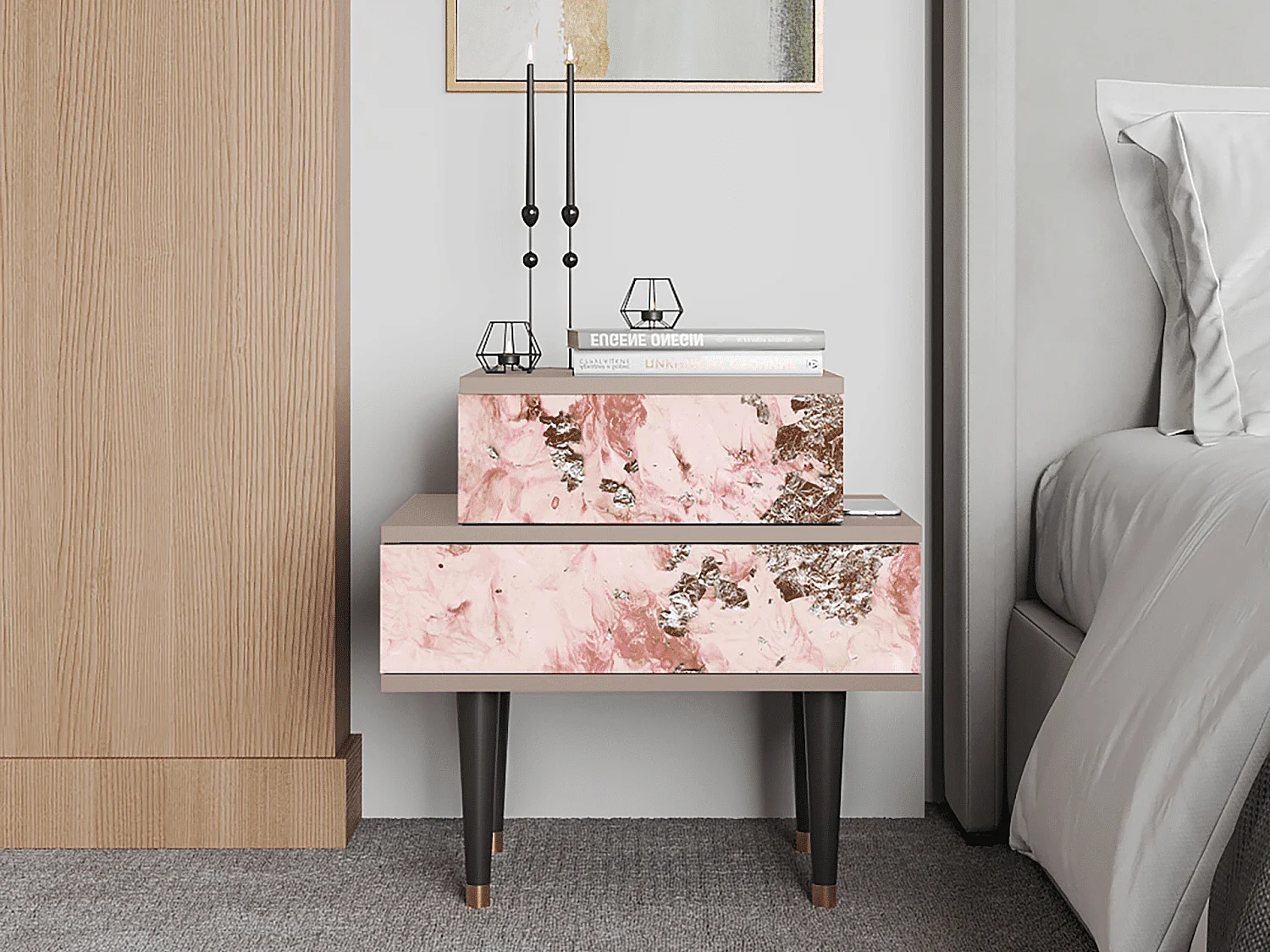 Stolik nocny - 58х58х41 cm - NS1 - Cotton Candy, Latte