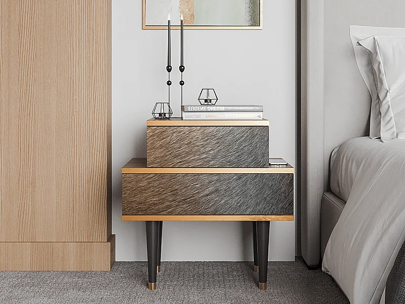 Table de nuit - 58х58х41 cm - NS1 - Peanut Hair, Noyer