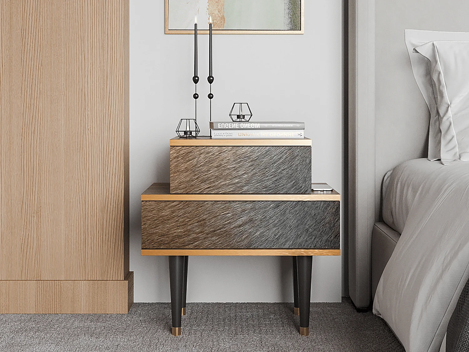 Table de nuit - 58х58х41 cm - NS1 - Peanut Hair, Noyer