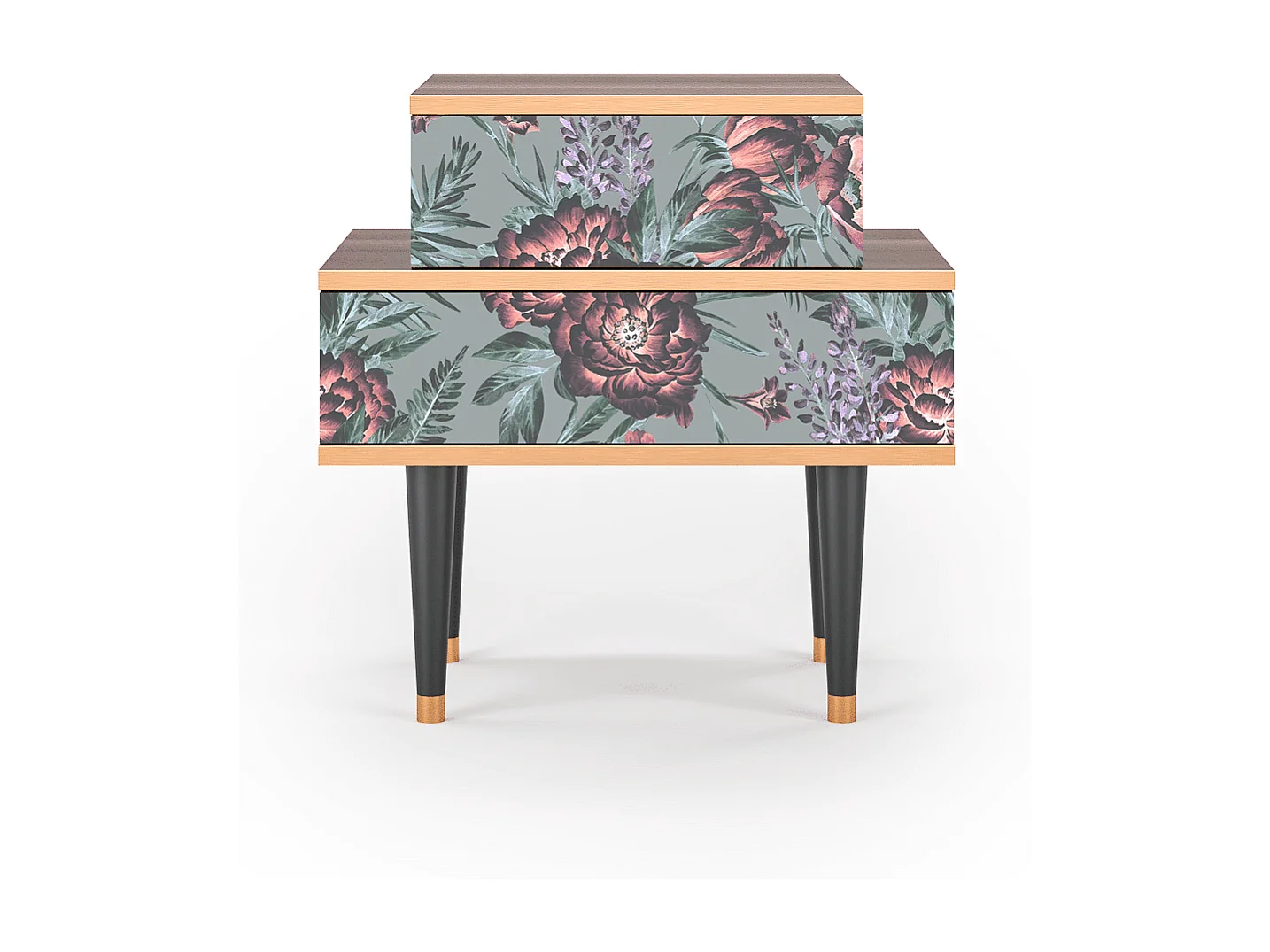 Stolik nocny - 58х58х41 cm - NS1 - Light Peonies, Orzech