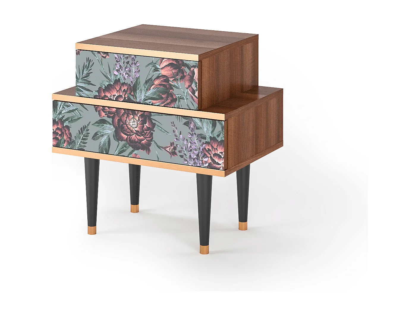 Table de nuit - 58х58х41 cm - NS1 - Light Peonies, Noyer