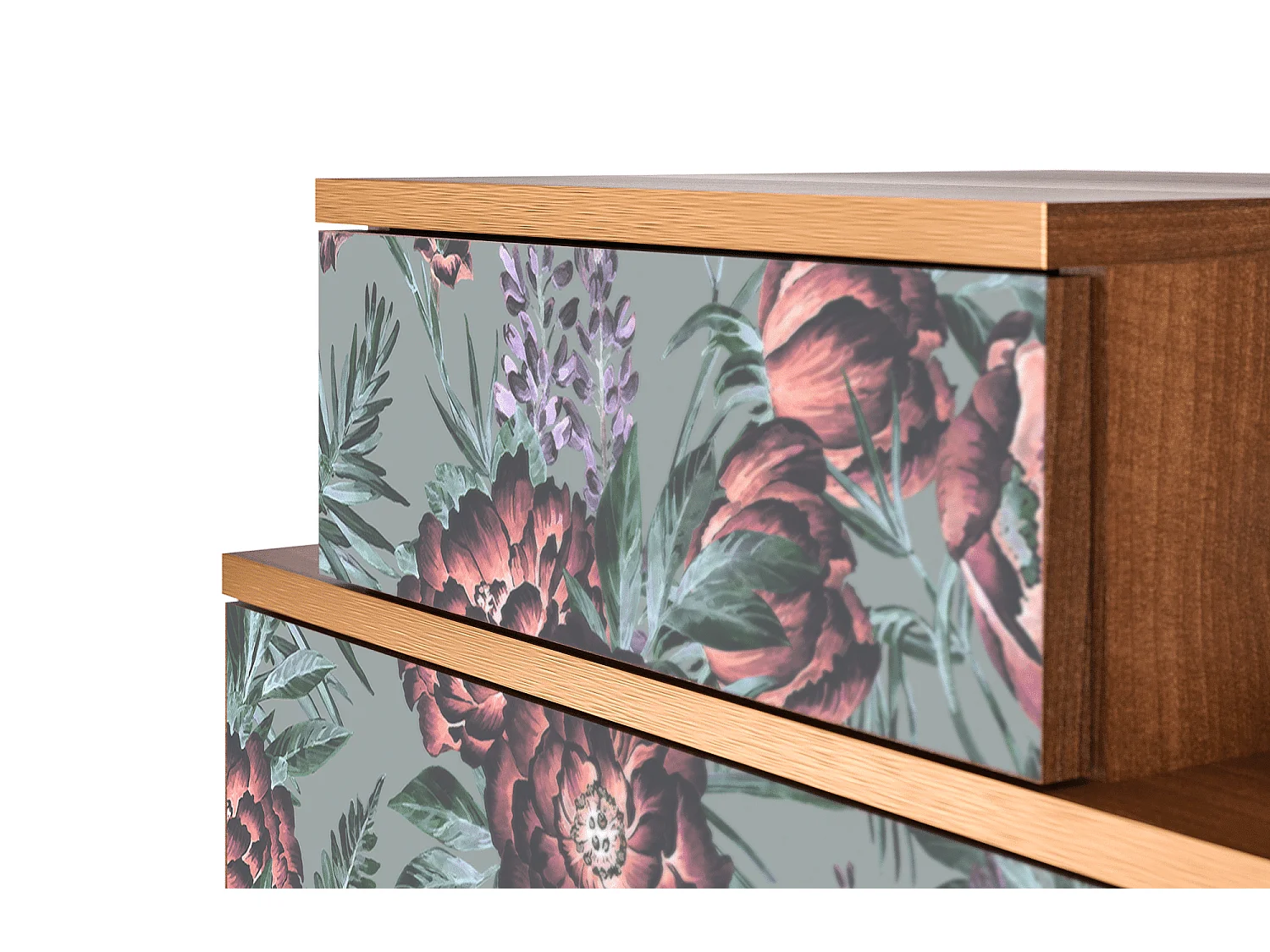 Table de nuit - 58х58х41 cm - NS1 - Light Peonies, Noyer