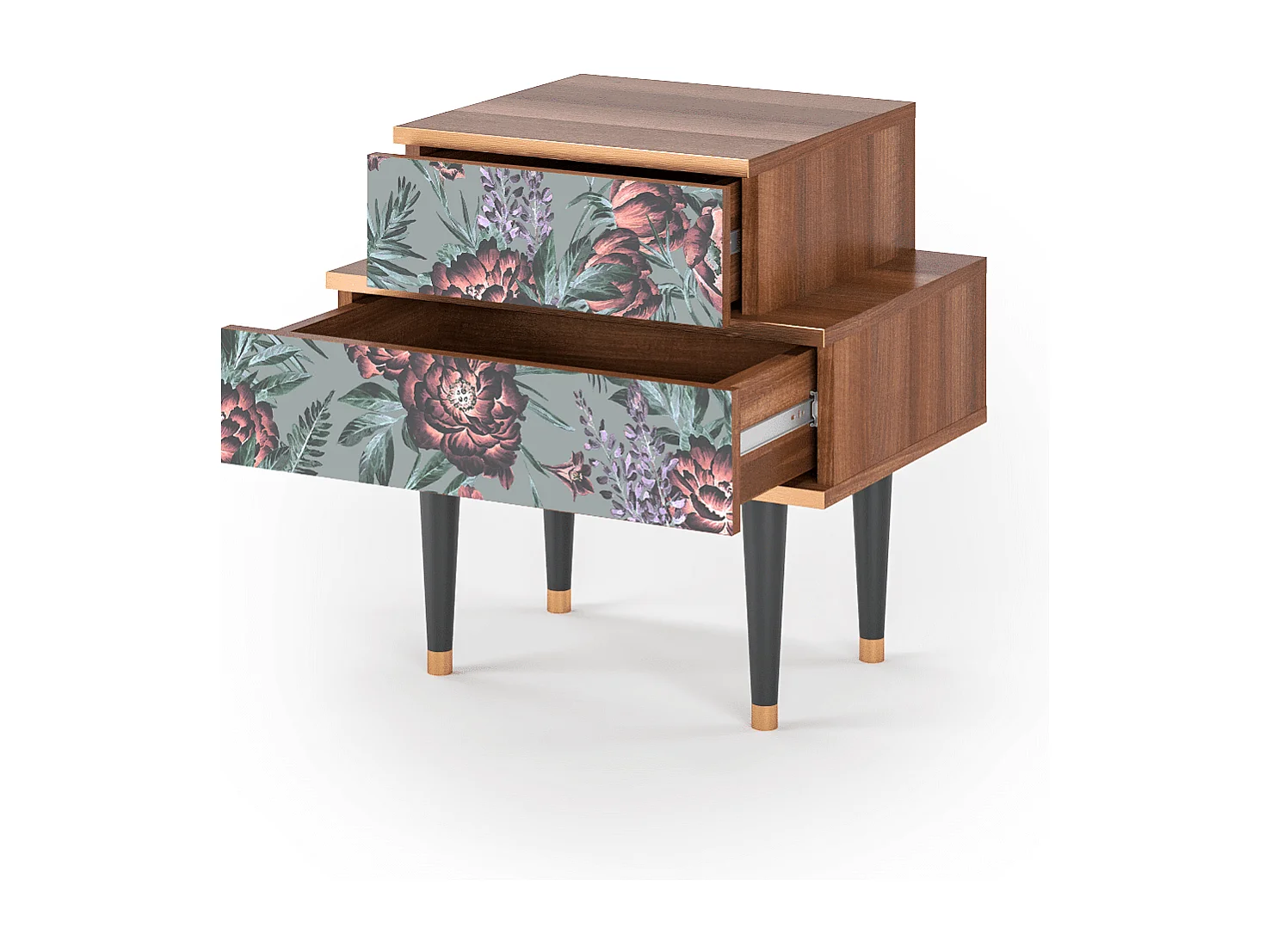 Table de nuit - 58х58х41 cm - NS1 - Light Peonies, Noyer