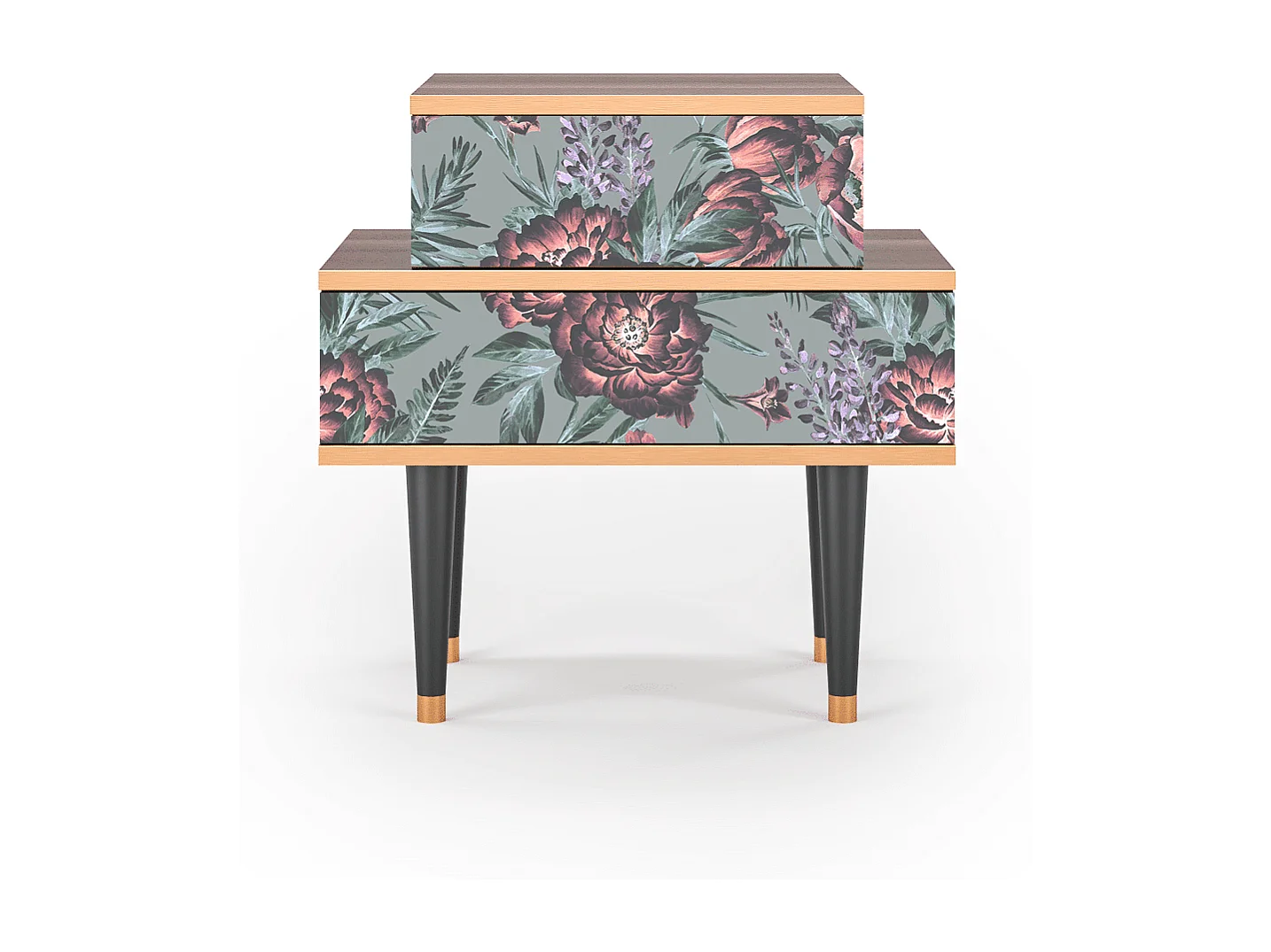 Stolik nocny - 58х58х41 cm - NS1 - Light Peonies, Orzech