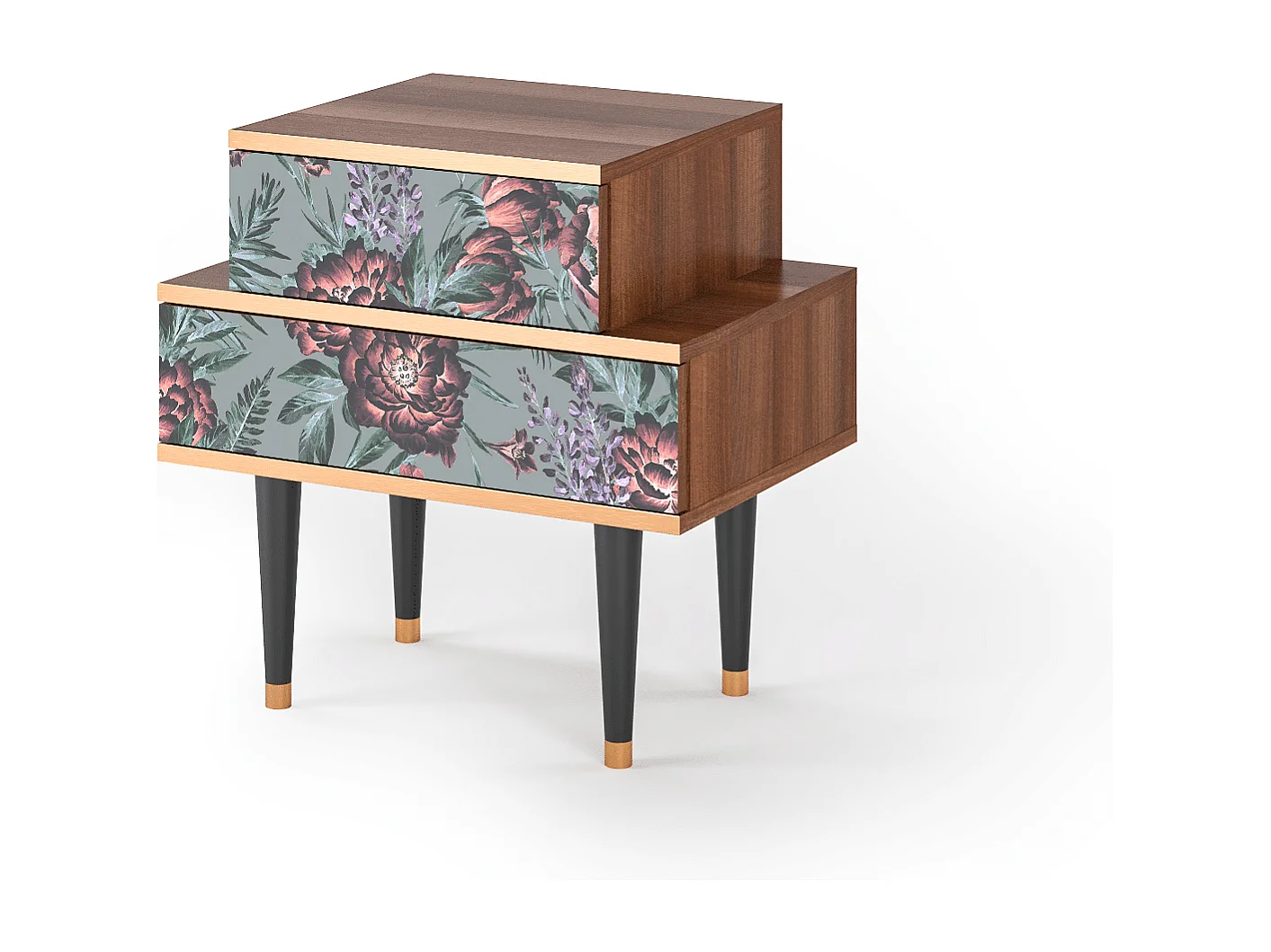 Stolik nocny - 58х58х41 cm - NS1 - Light Peonies, Orzech